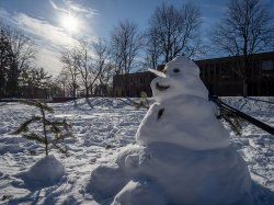 a snowman on campus
