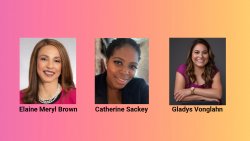 headshots of Elaine Meryl Brown, Catherine Sackey, and Gladys Vonglahn
