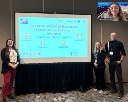 Drs. Greenstein and Panorkou with doctoral students after their poster presentation