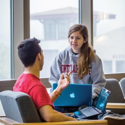 Two students studying in sprague library