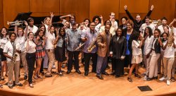 Members of NJPAC's All-Female Jazz Residency after their final performance at Montclair State University’s Leshowitz Hall. 