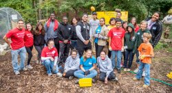 Some of the nearly 400 Montclair State University volunteers who worked on service projects in neighboring communities for the National Day of Service.