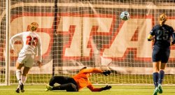 Montclair State’s Kaila Fasano (No. 23) scores the winning goal against Connecticut College in the NCAA Division III Women’s Soccer Sectional Tournament.