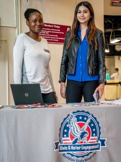 Britah Odondi, a graduate student working for the Office of Civic and Voter Engagement, and junior Naajidah Khan are encouraging Montclair State students to engage in this year’s midterm elections.