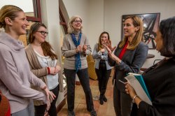 NJ Congresswoman Mikie Sherrill chats with several of the furloughed federal workers.