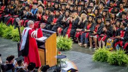 Kevin P. Bradley, Executive Vice President and Chief Financial Officer of U.S. Steel, speaking to new graduates at the 2019 Montclair State University Undergraduate Commencement ceremony
