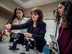 The objective of Assistant Professor of Physics and Astronomy Rodica Martin’s lab was to determine the index of refraction of a material with a Michelson interferometer.