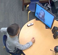 Child having a teleconference with counselor