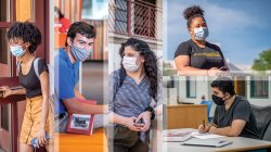 Photos of 6 Montclair State University Students in masks on campus