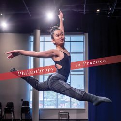 dancer leaping in front of the words "Philanthropy in Practice"