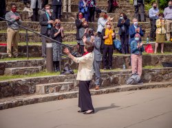 Cole giving speech outside