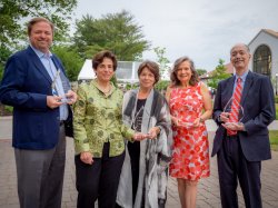 President Cole with the alumni honorees: (from left) Michael J. Fucci ’80, Rose L. Cali ’80, Denise Rover ’84 and Al Prieto ’84.