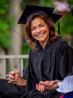 Michele Ansbacher received a Distinguished Alumna Award at the evening Feliciano School of Business ceremony on June 7, 2021.