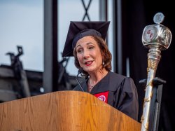 Mimi Feliciano received an honorary degree at the evening Feliciano School of Business ceremony, Monday, June 7, 2021.