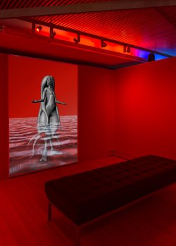 augmented reality sculpture in red room