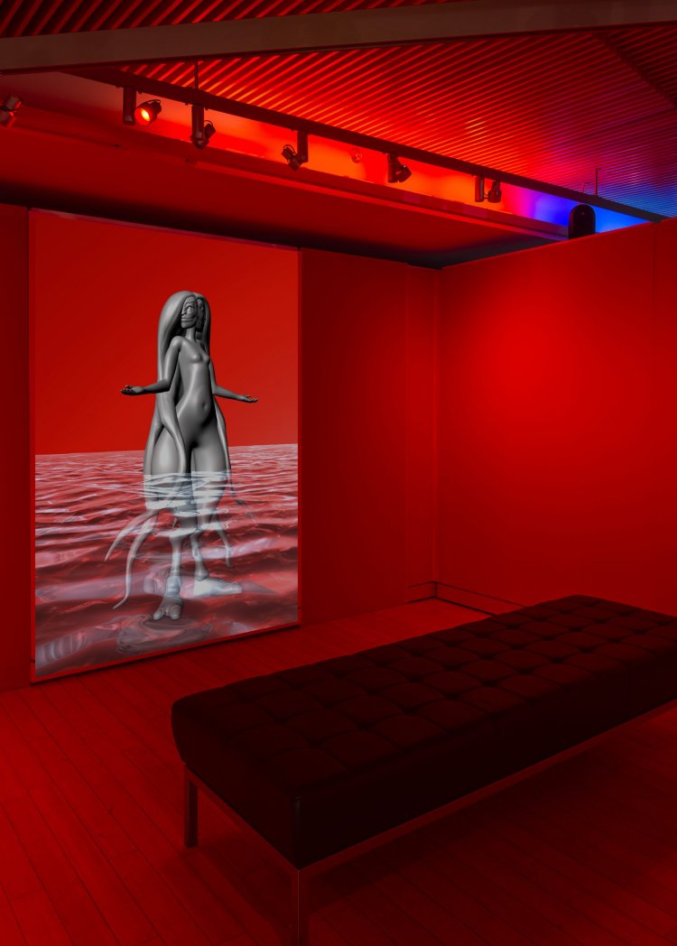 augmented reality sculpture in red room