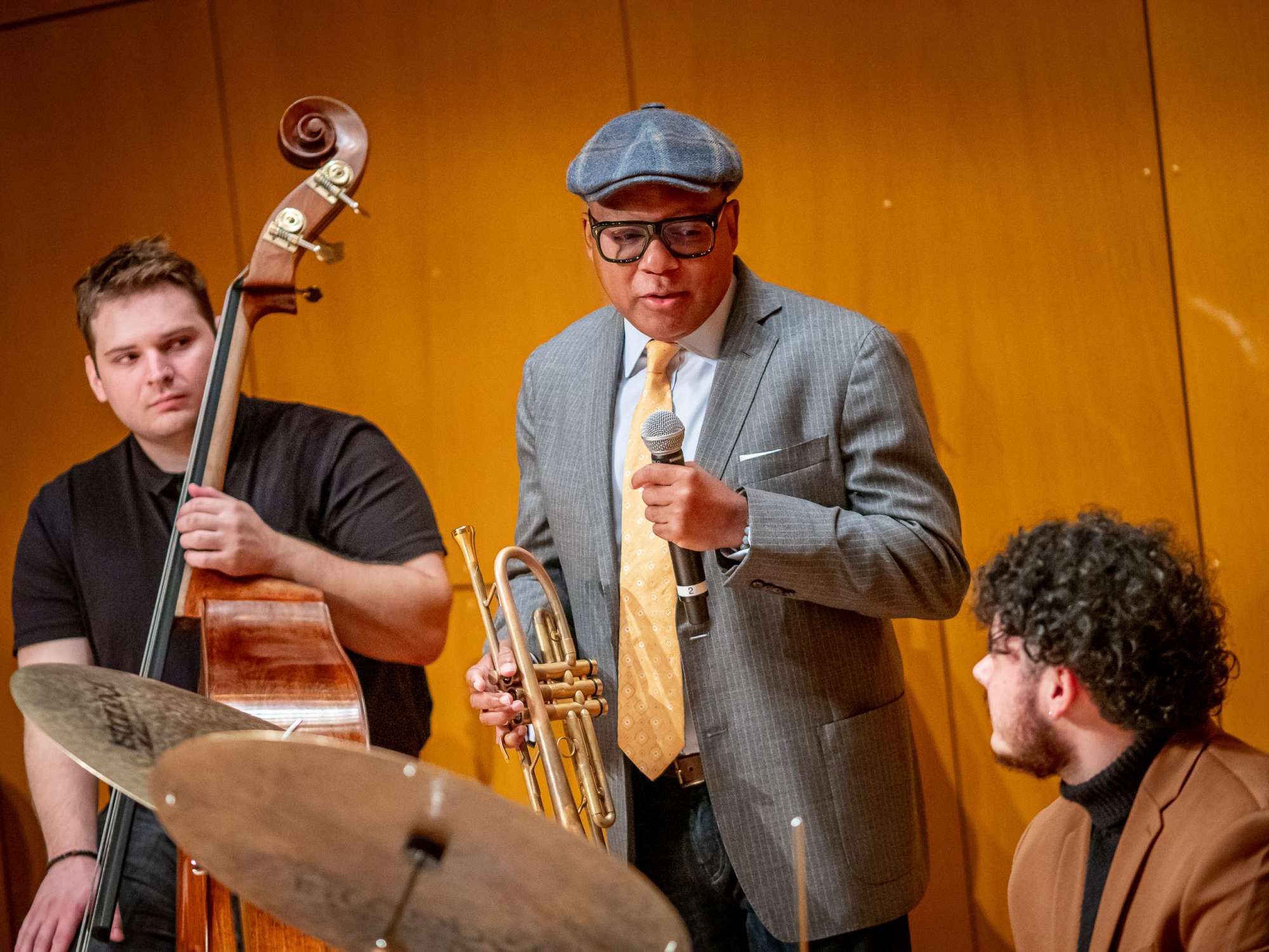 Wynton Marsalis with bassist Nathan Perrucci and drummer Zack Perez