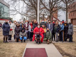 group photo of attendees on campus