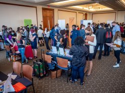 the career fair room with attendees