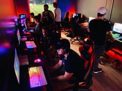 members of the esports association seated at computers