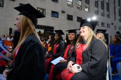 Graduating students from the BSN program at Montclair State University during the pinning ceremony at Rockefeller Plaza.