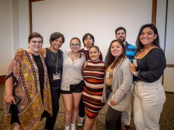 Katia Paz Goldfarb with a group of students and HSCI mentors