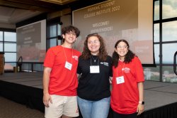 Gabriel Galloza, Arianna Robaina, and Moira Mejia pose together