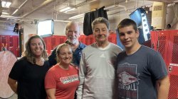 Professor Stacy Gitlin, student Gianna Daginis, Professor Steve McCarthy, Head Football Coach Rick Giancola and student Jason Naccarella