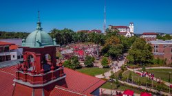Aerial photo of festival on campus to celebrate President Koppell's investiture