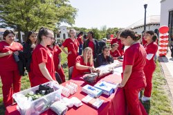 Nursing students at table on campus