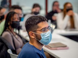 student wearing mask in classroom