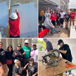 A collage of photos show students working on a house in Arizona.