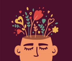Graphic illustrating mental health support showing a drawing of a face with flowers.