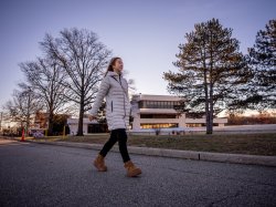 Olga Mikutina walks on campus.