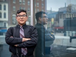 Jose Carlos Aguilar outside the Paterson Division of Child Protection and Permanency, where he interned, helping children find safe homes or reunite with family.