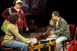 Four Montclair students perform The Quilt Keepers onstage.