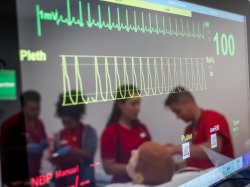 Nursing students in the simulation lab.