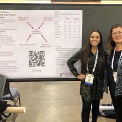 Associate Professor Sarah Kelly and School of Nursing student Jaime Bock presenting infront of poster at the 2019 APHA.