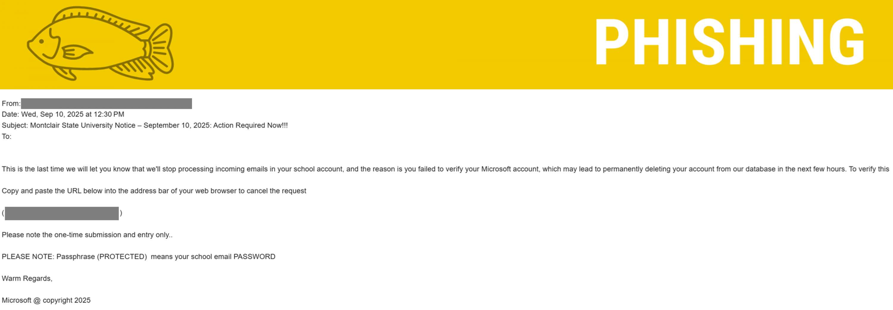 Phishing email informing user that their account will be deleted.