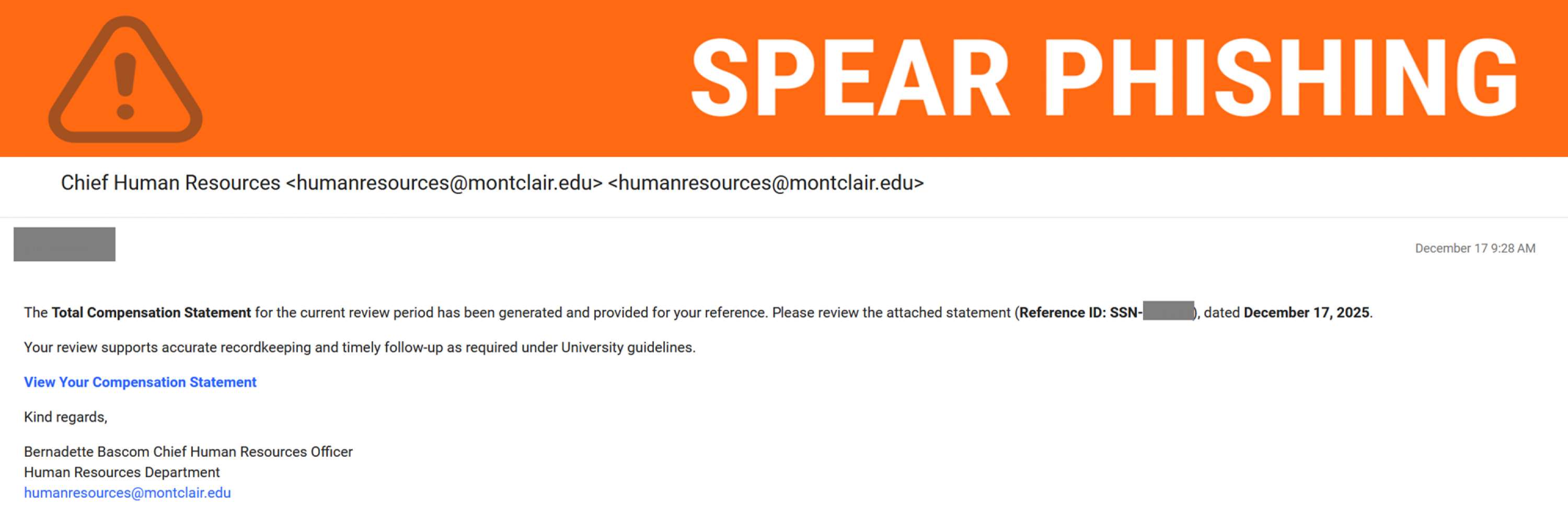 Phishing email going around posing as Human Resources.