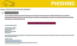 Screenshot of phishing email entitled your account may be suspended.