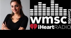 photo of student Hiral Patel and logo of WMSC radio station and iHeartRadio