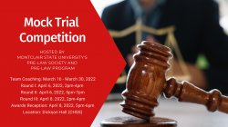judges gavel in background with red overlay and Mock Trial Competition as the title