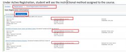 Screenshot of a students registered classes