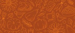 Thanksgiving seamless pattern with monochrome doodles on brown background for wallpaper, wrapping paper, textile prints, kitchen towels, scrapbooking, packaging, etc.