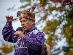 Urie Ridgeway, emcee for the Red Blanket Singers.