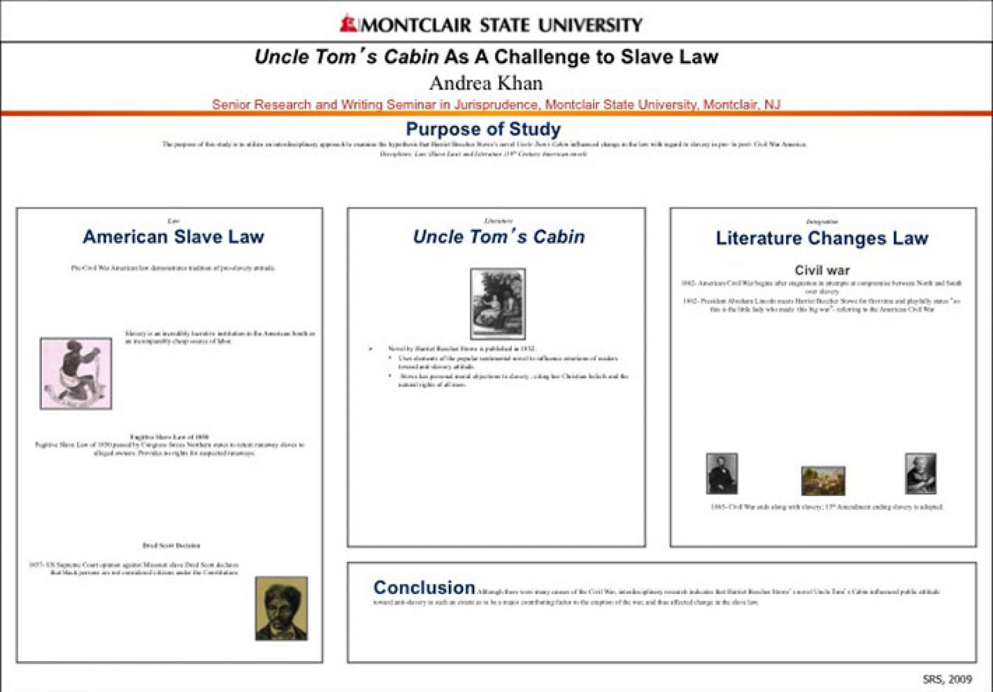 Poster of abstract titled "Uncle Tom's Cabin As A Challenge to Slave Law"