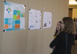 students looking at posters