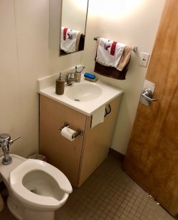 Another angle of the bathroom in a Single Room in Blanton Hall.