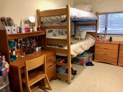 A Triple in Blanton Hall showcasing a bunk bed and desk.